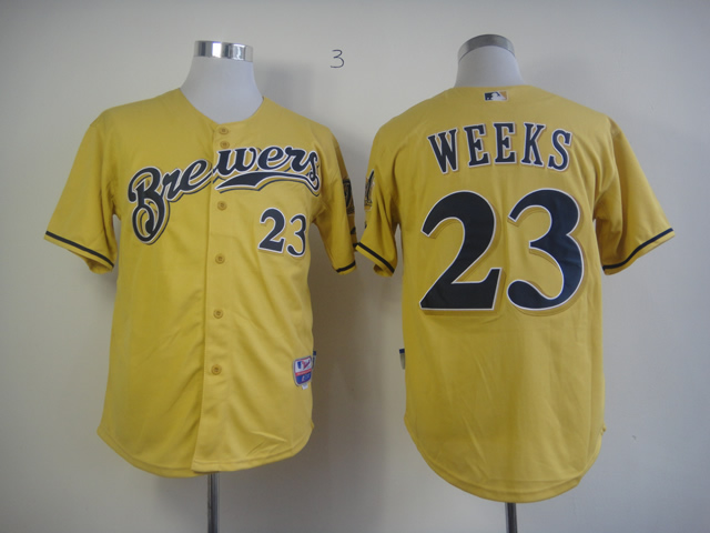 Men Milwaukee Brewers 23 Weeks Yellow MLB Jerseys